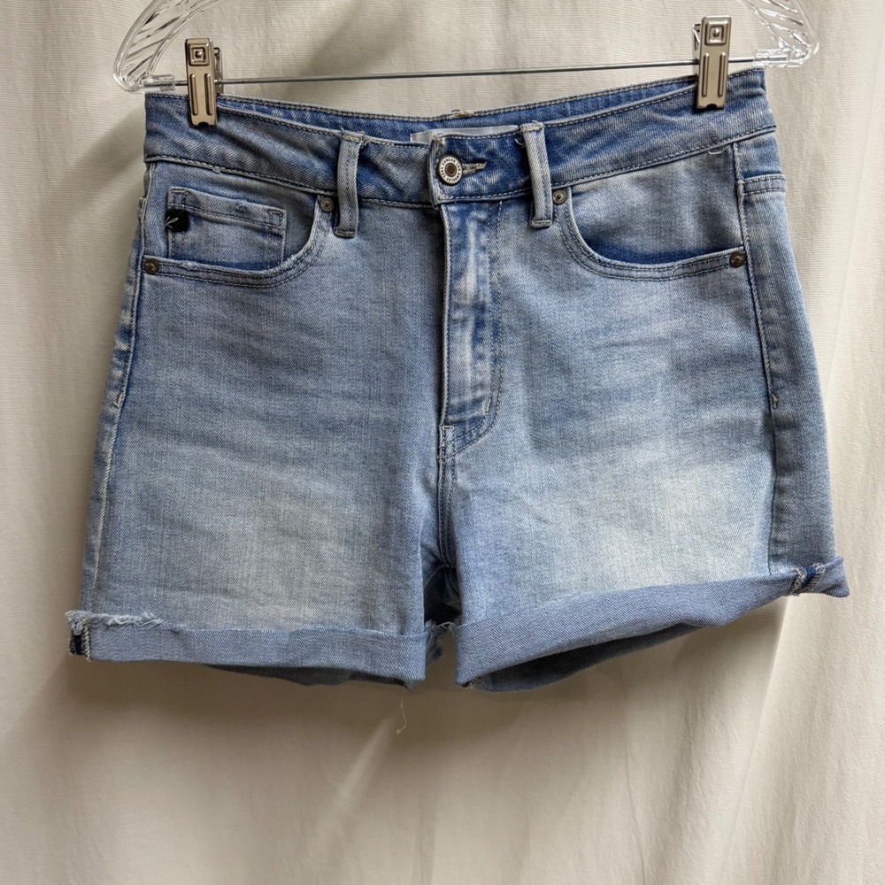 KanCan Women Light Wash High Rise Cuffed Distressed Denim Shorts KC7181L Size L